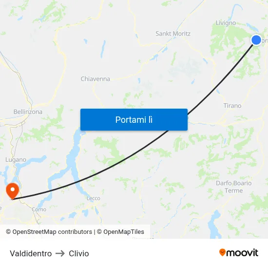 Valdidentro to Clivio map