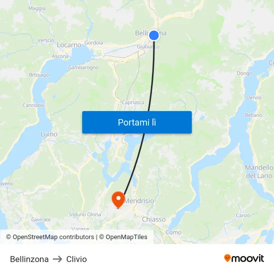 Bellinzona to Clivio map