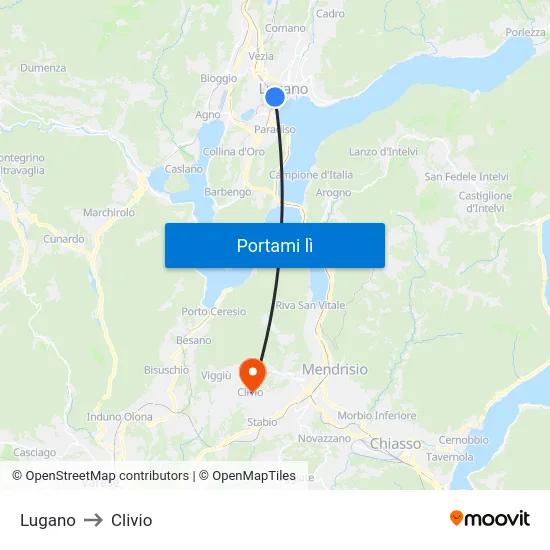 Lugano to Clivio map