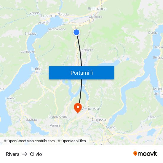 Rivera to Clivio map