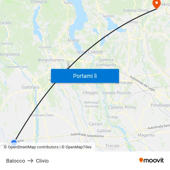 Balocco to Clivio map