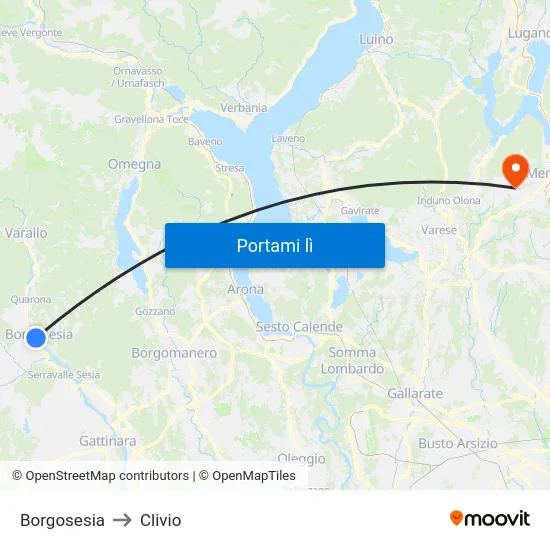Borgosesia to Clivio map