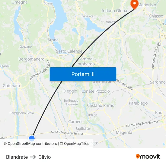 Biandrate to Clivio map