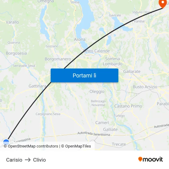 Carisio to Clivio map