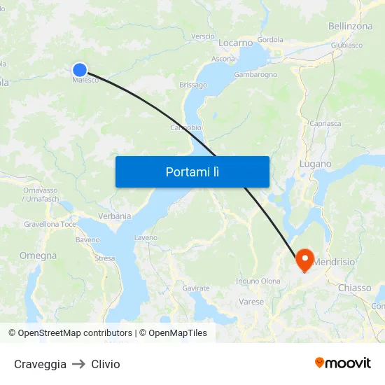 Craveggia to Clivio map