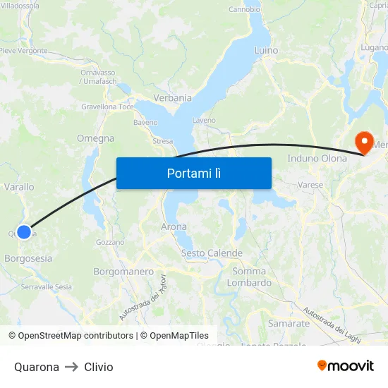 Quarona to Clivio map