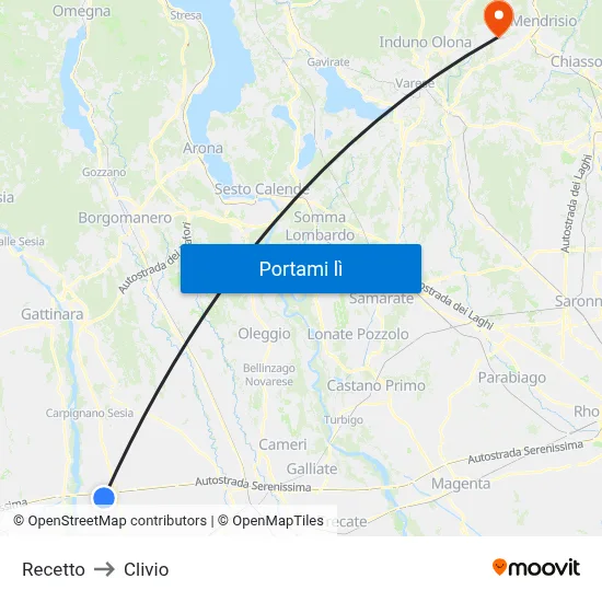 Recetto to Clivio map