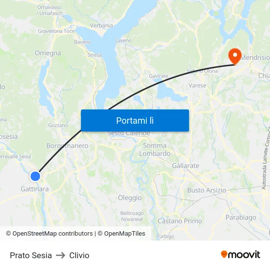 Prato Sesia to Clivio map