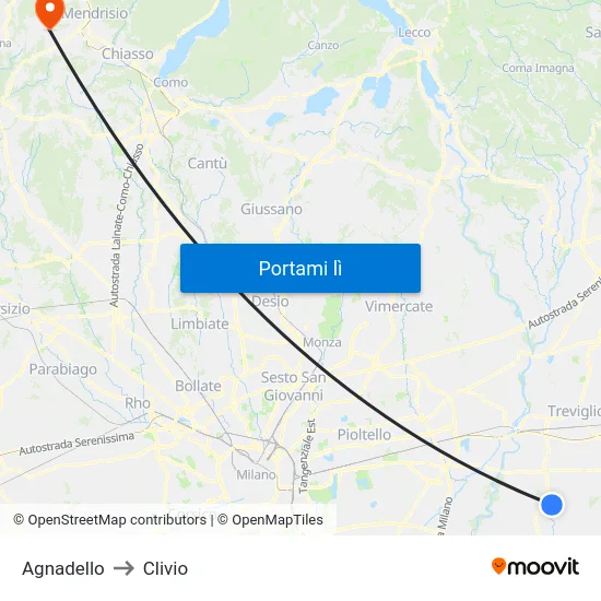 Agnadello to Clivio map