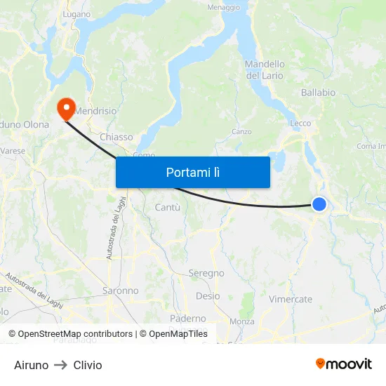 Airuno to Clivio map