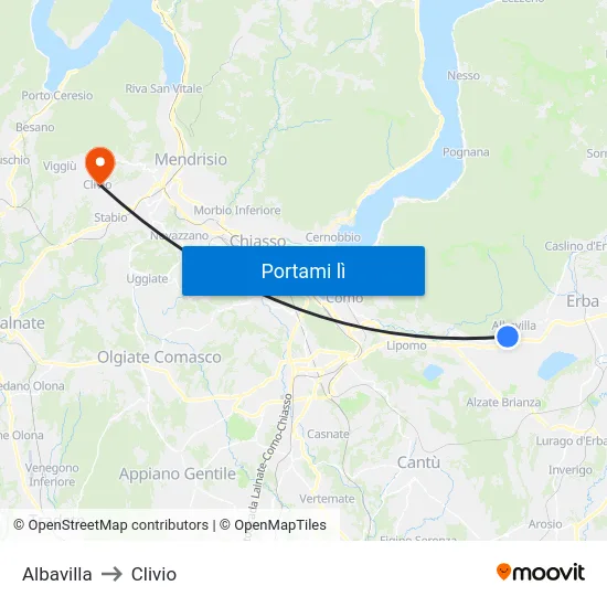 Albavilla to Clivio map