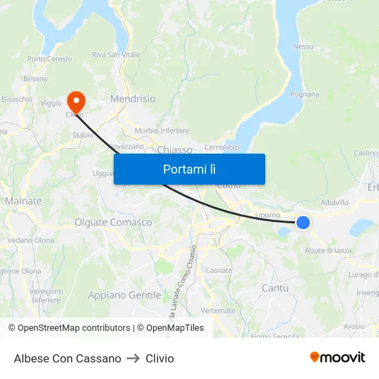 Albese Con Cassano to Clivio map