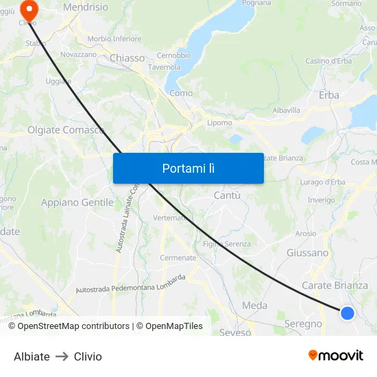 Albiate to Clivio map