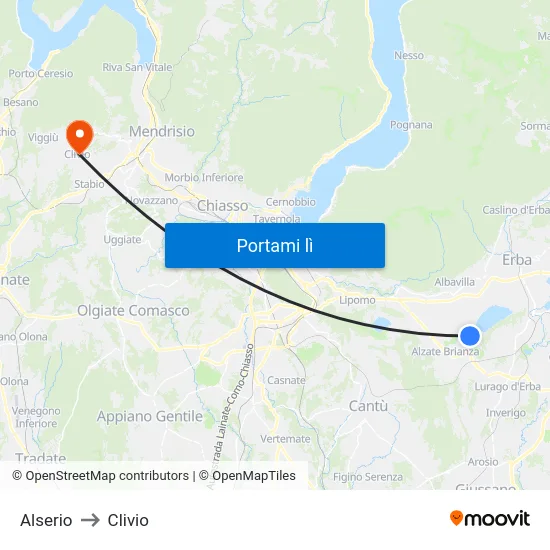 Alserio to Clivio map