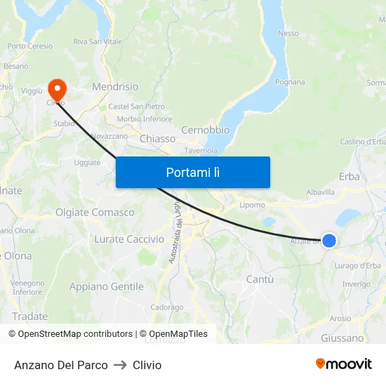 Anzano Del Parco to Clivio map