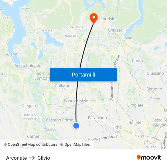 Arconate to Clivio map