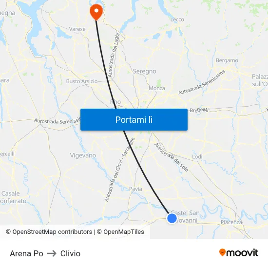 Arena Po to Clivio map