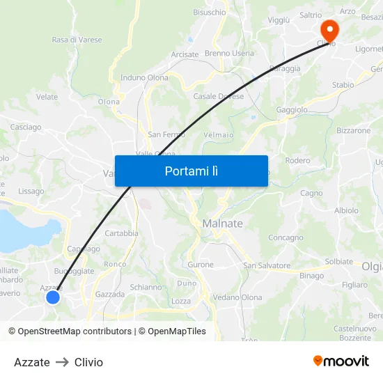 Azzate to Clivio map