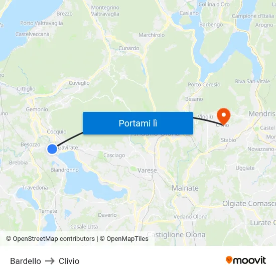 Bardello to Clivio map