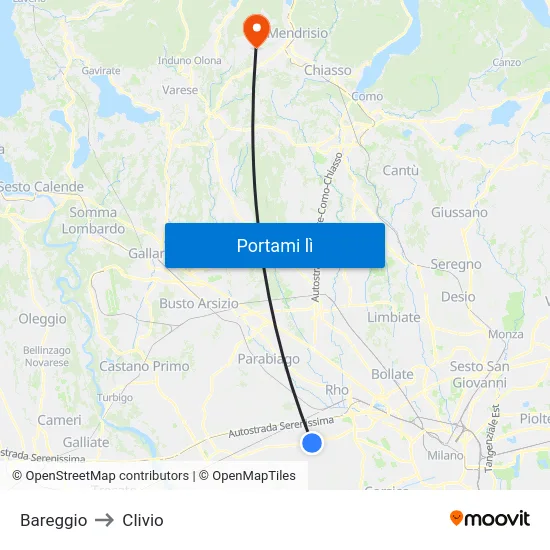 Bareggio to Clivio map