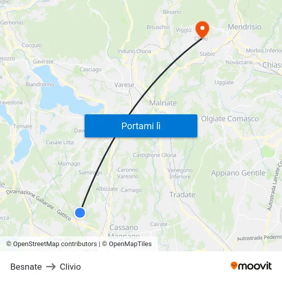 Besnate to Clivio map