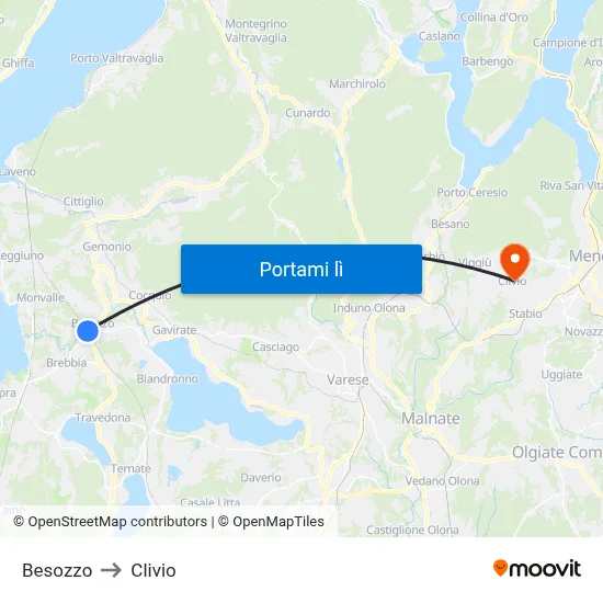 Besozzo to Clivio map