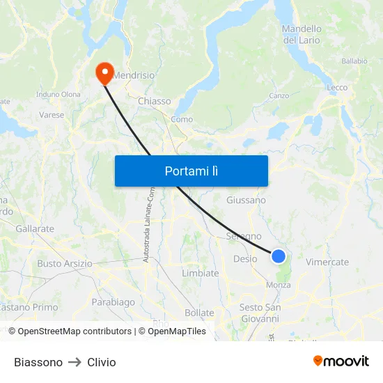 Biassono to Clivio map