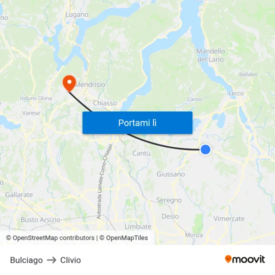 Bulciago to Clivio map