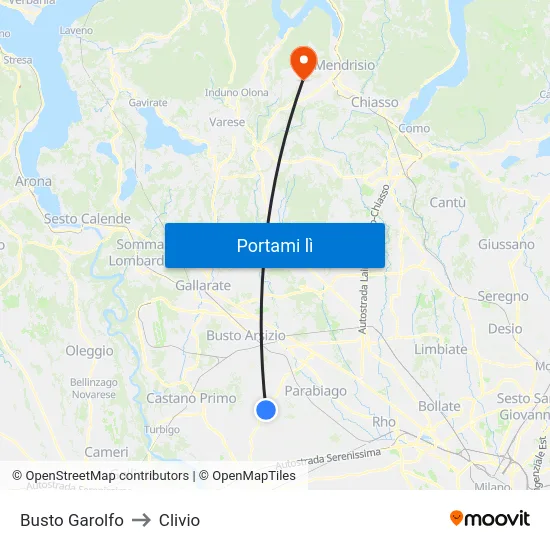 Busto Garolfo to Clivio map