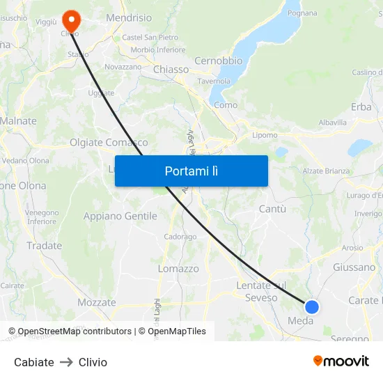 Cabiate to Clivio map