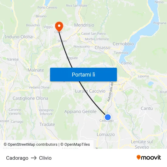 Cadorago to Clivio map