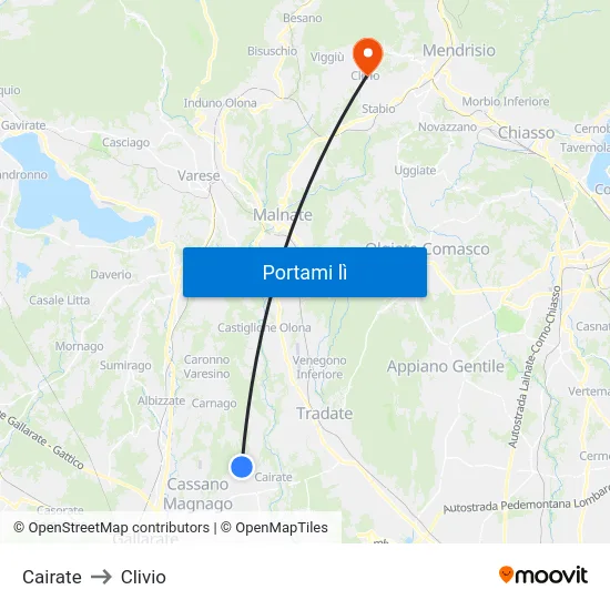 Cairate to Clivio map