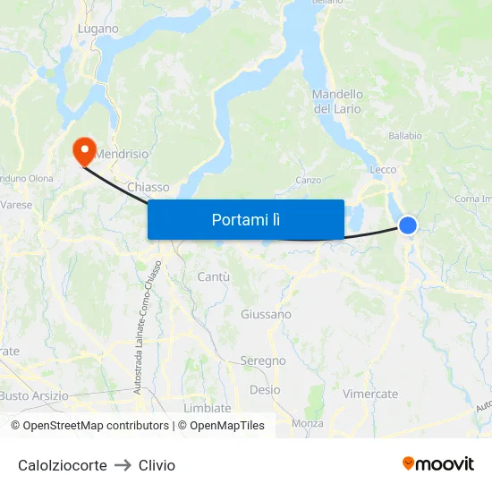 Calolziocorte to Clivio map