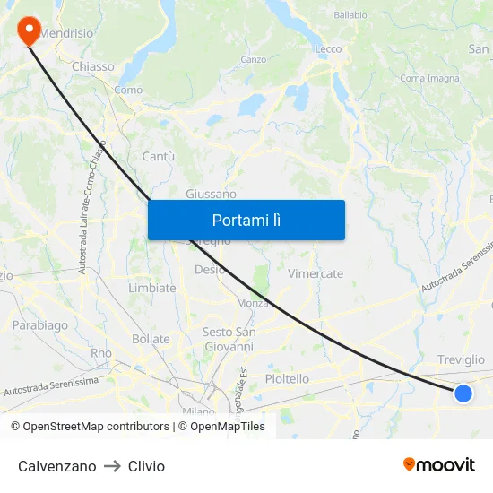 Calvenzano to Clivio map