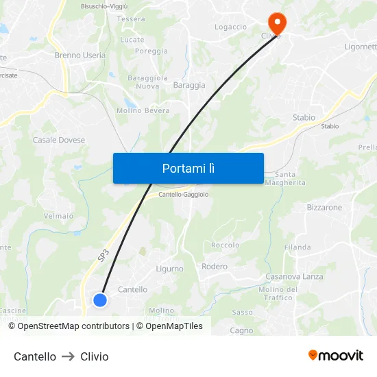 Cantello to Clivio map