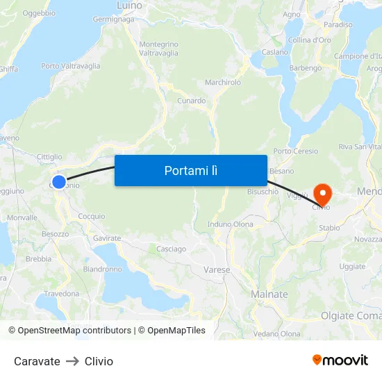Caravate to Clivio map