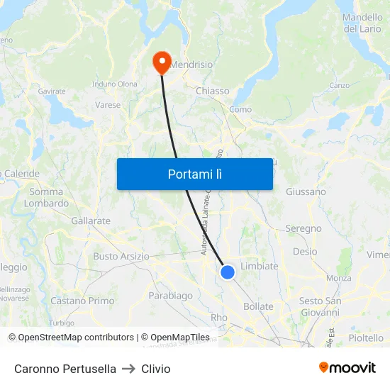 Caronno Pertusella to Clivio map