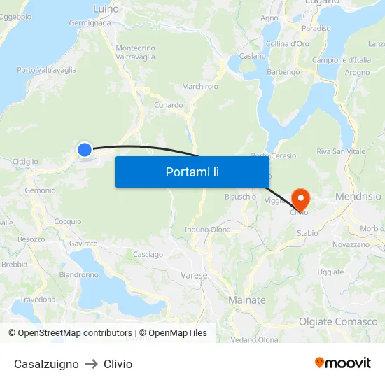 Casalzuigno to Clivio map