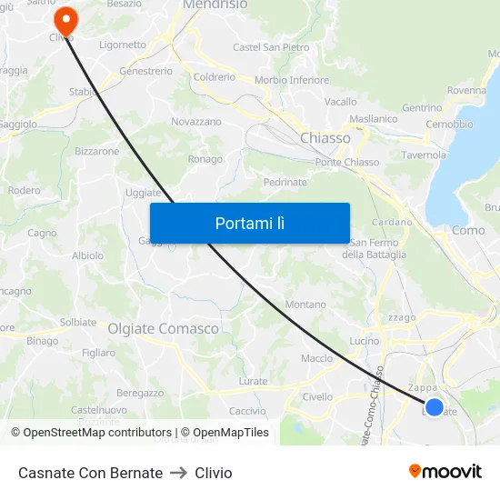 Casnate Con Bernate to Clivio map