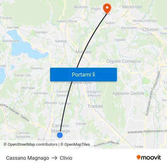 Cassano Magnago to Clivio map