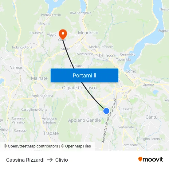 Cassina Rizzardi to Clivio map