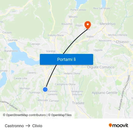 Castronno to Clivio map