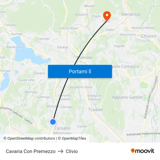 Cavaria Con Premezzo to Clivio map