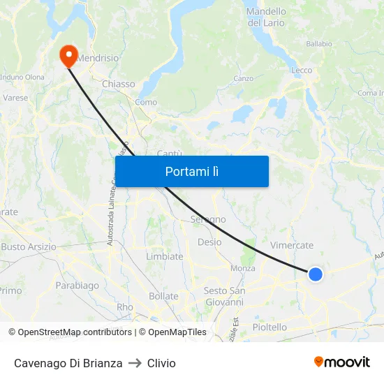 Cavenago Di Brianza to Clivio map