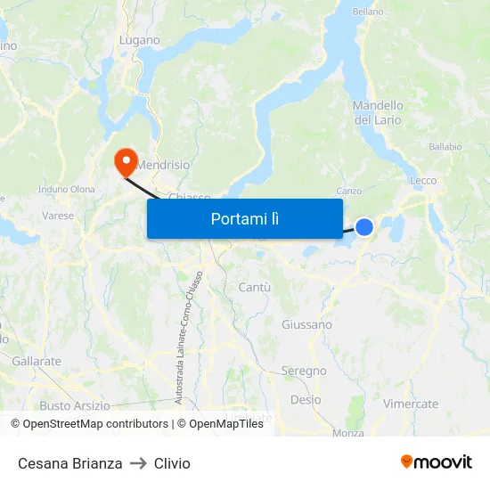 Cesana Brianza to Clivio map