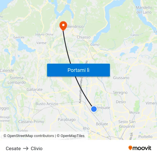 Cesate to Clivio map