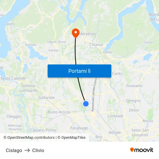 Cislago to Clivio map