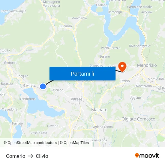 Comerio to Clivio map