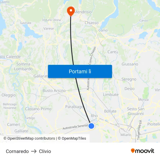 Cornaredo to Clivio map