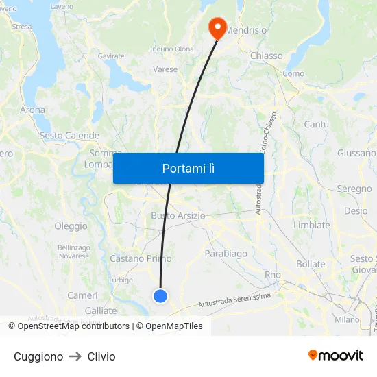Cuggiono to Clivio map